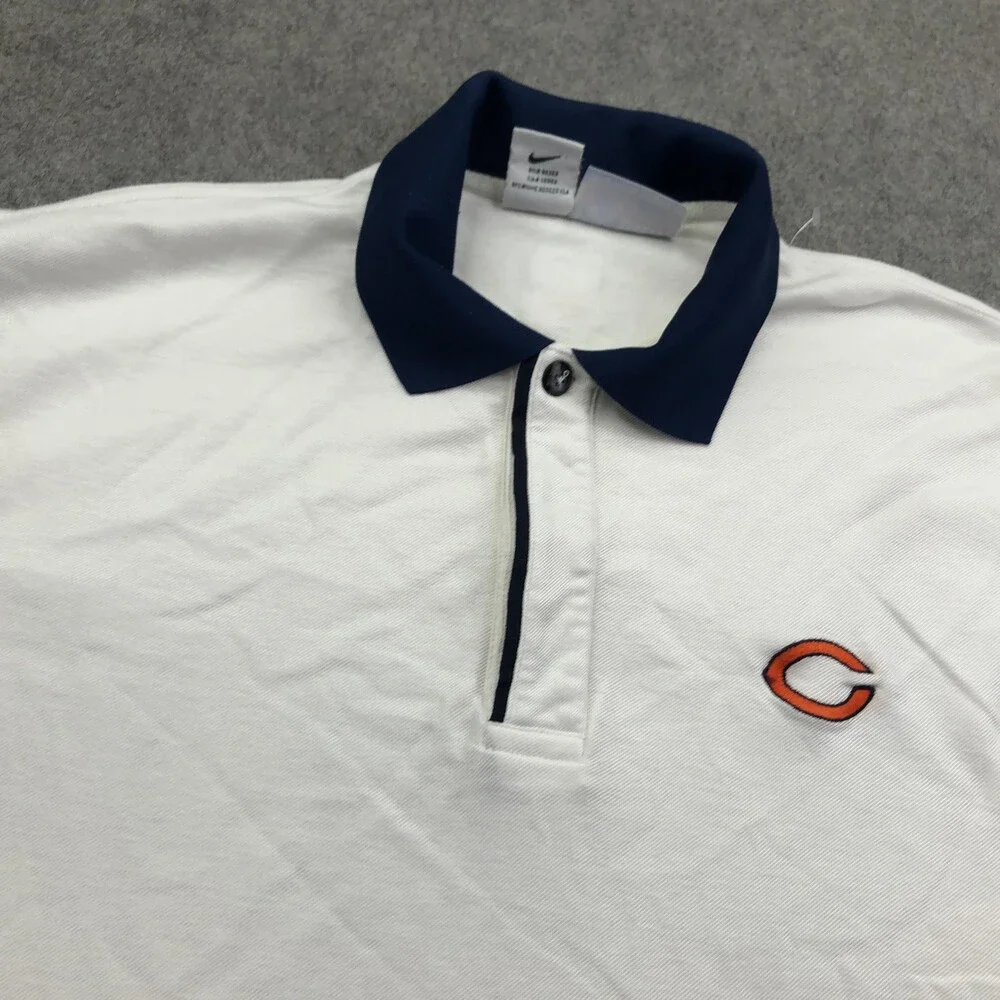 Vintage Chicago Bears Polo Shirt Mens Large White NFL Football Nike Pro Line 90s
